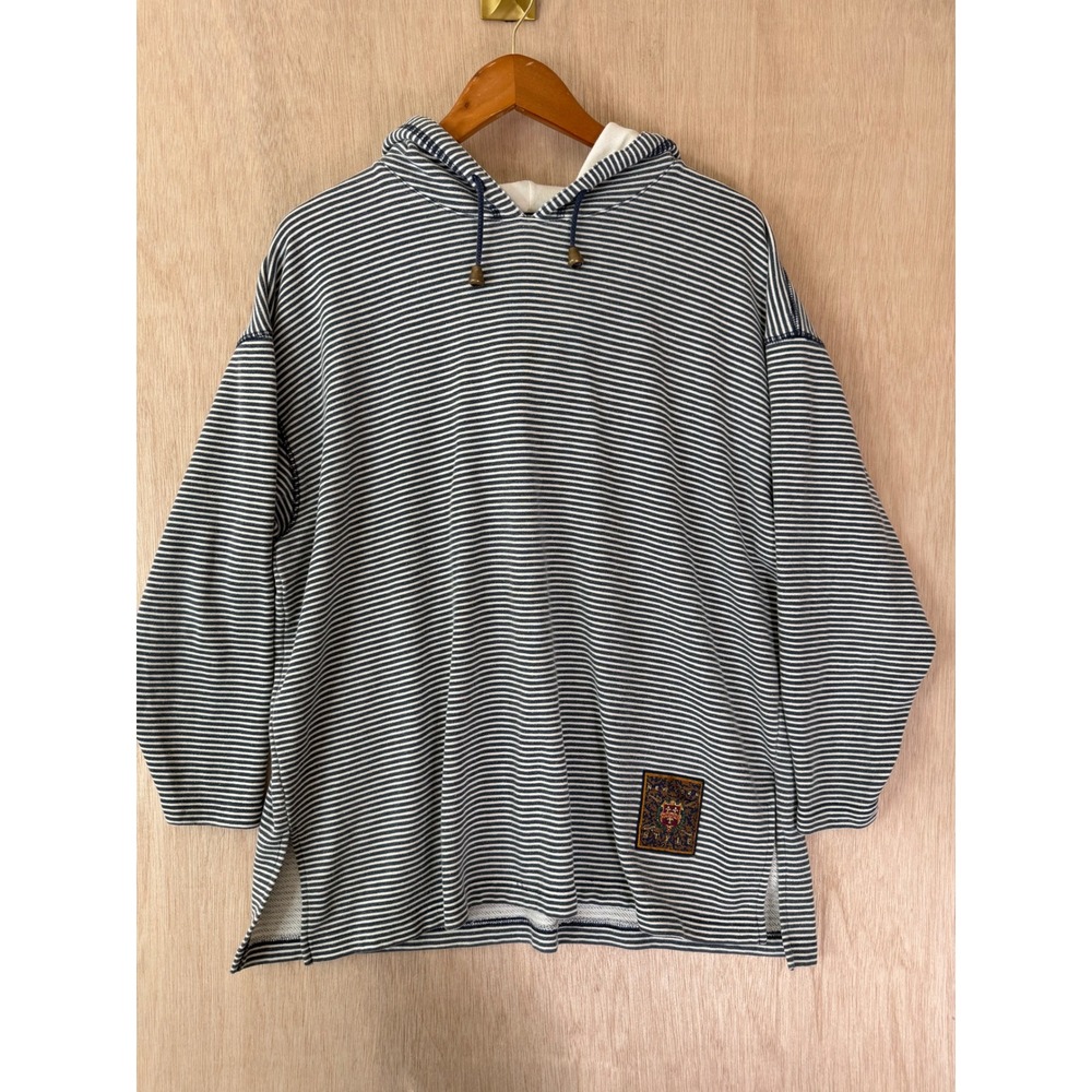 Vintage Forenza Striped Hoodie Large Navy White Nautical Pullover Hong Kong
